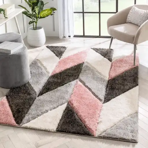 Shag carpet for large living room & bedroom with high pile in pink and black