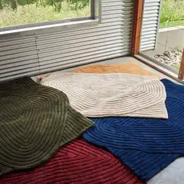 Hand tufted carpet irregular shape with natural wool in blue, ivory, red, green for large living room rugs, bedroom, dining room 8x10